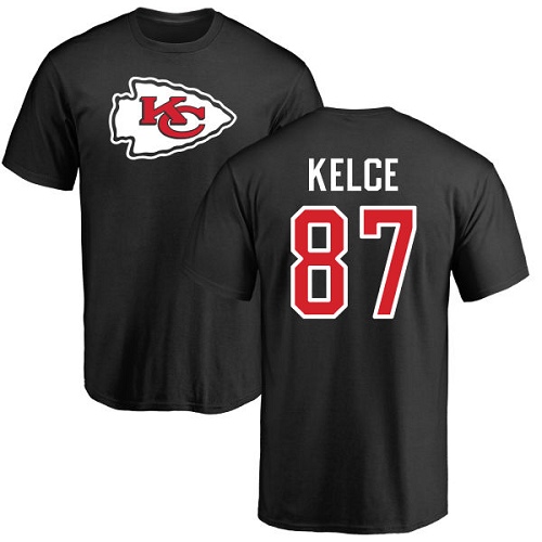 Men Kansas City Chiefs 87 Kelce Travis Black Name and Number Logo T-Shirt